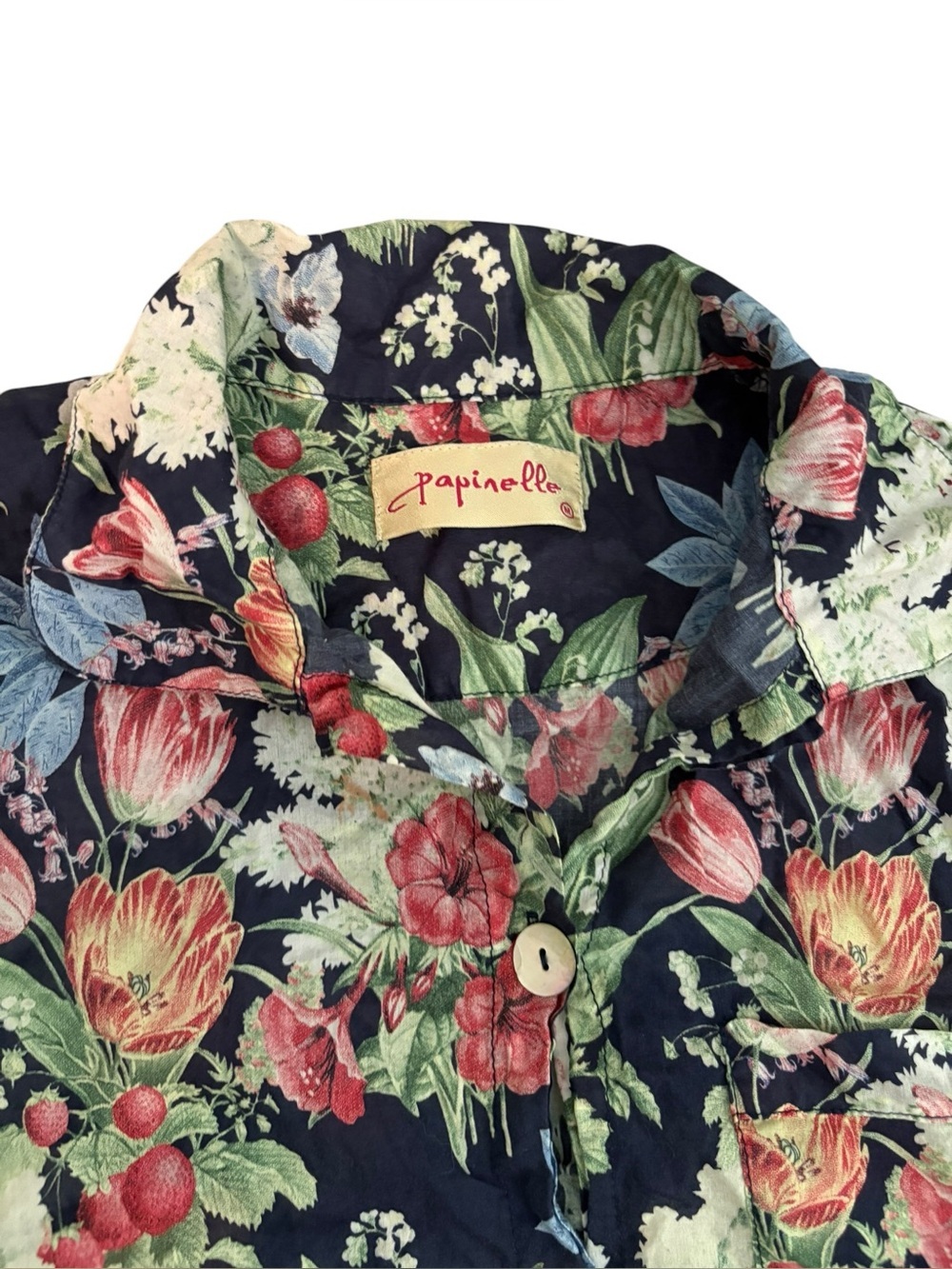 Anthropologie Papinelle Cropped Pajamas Pjs Floral Strawberry 100% Cotton π - Picture 4 of 10